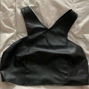 Crop zip back pleather top